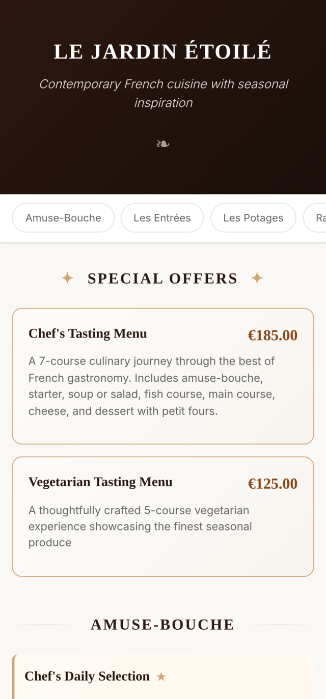 QR code digital menu view on mobile phone for venue guests