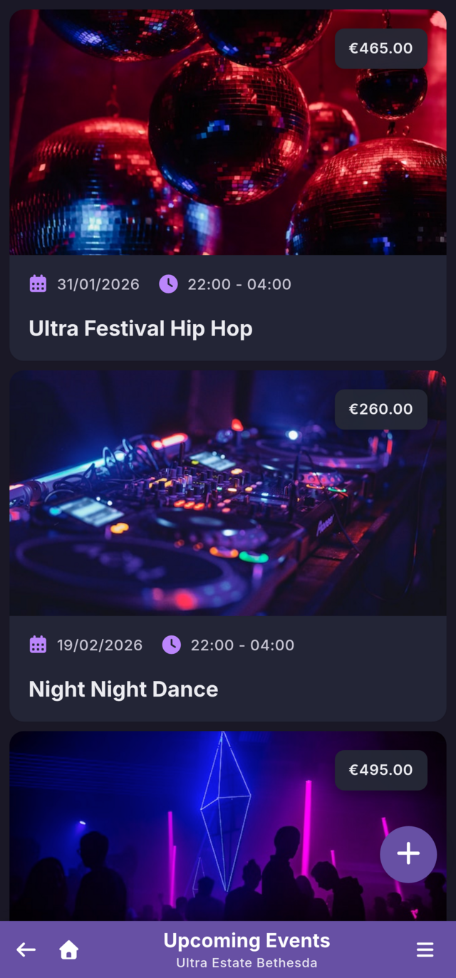Event management dashboard for venues on mobile